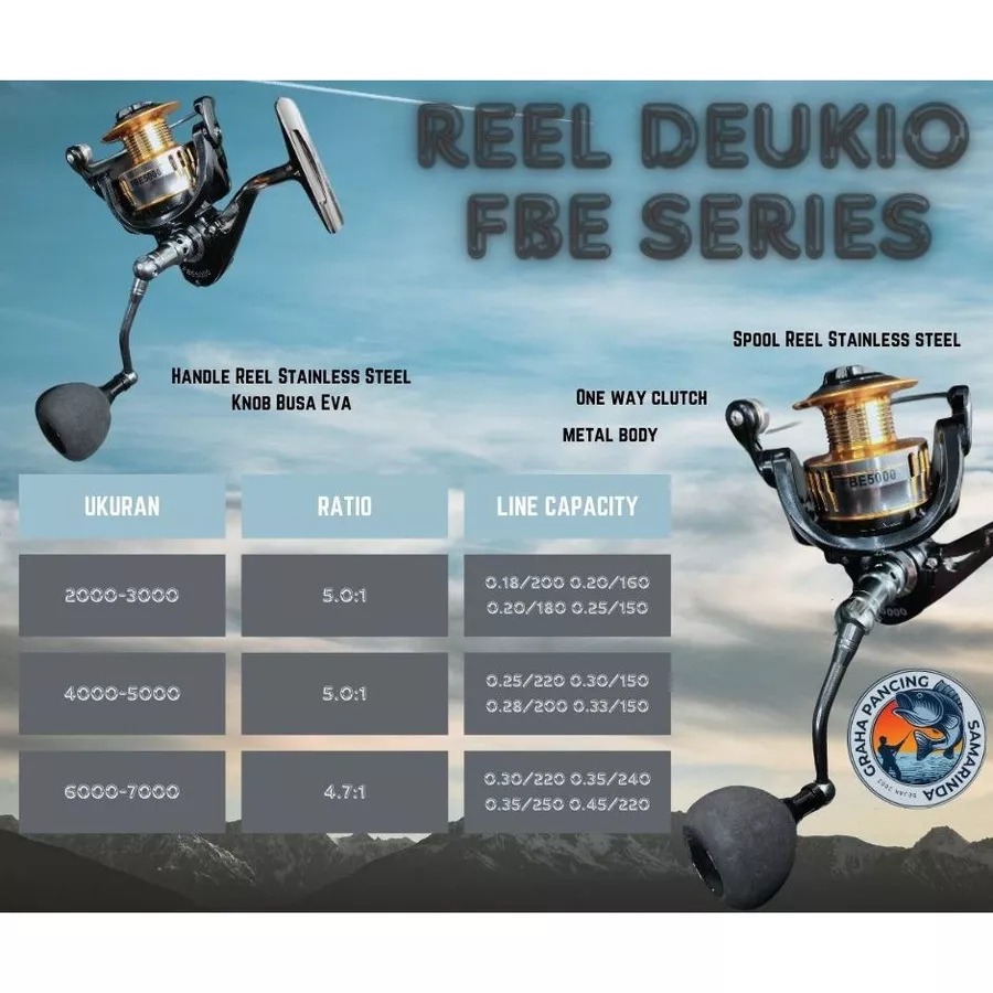 REEL PANCING SPINNING DEUKIO FBE 2000-7000 BEARING 17+1BB METAL SPOOL ONE WAY DRAG 8KG