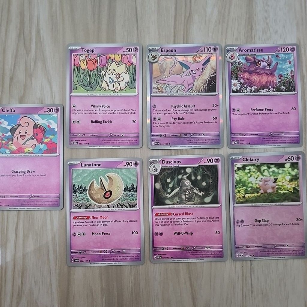 Kartu Pokemon English - Cleffa Togepi Espeon Aromatisse Clefairy Dusclops Lunatone
