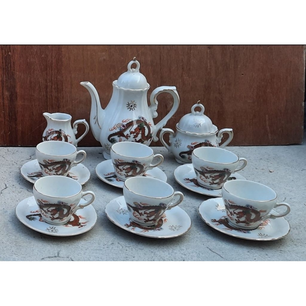 #teaset cangkir teko #keramik gelas lepek lama 15pcs #lawas jadul #vintage hiasan pajangan