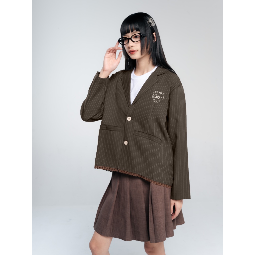 TOMEAME - Yuta  Stripe Blazer - Blazer  Wanita  Motif Garis
