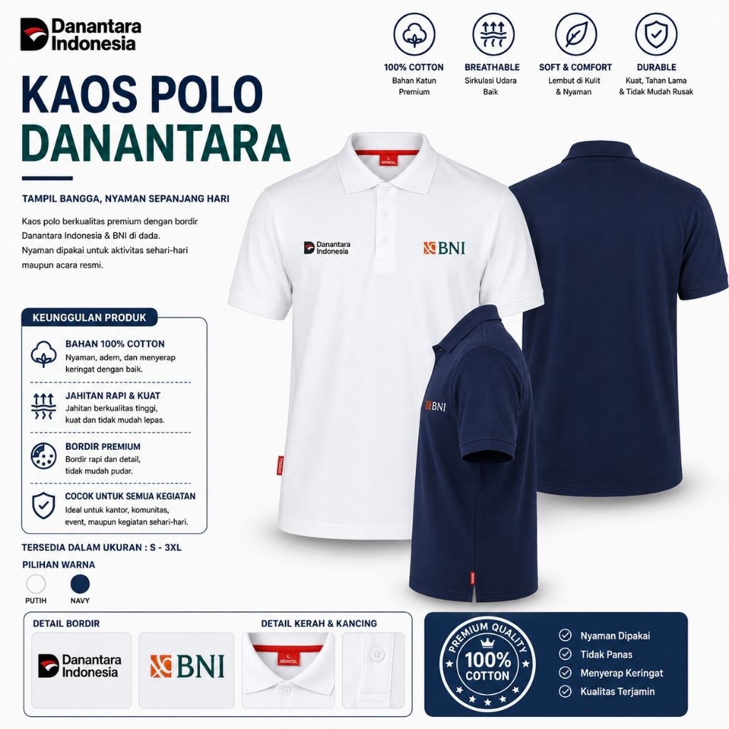 [ BNI ] Kaos Danantara BNI  • kaos kerah • 100% Cotton• Bordir