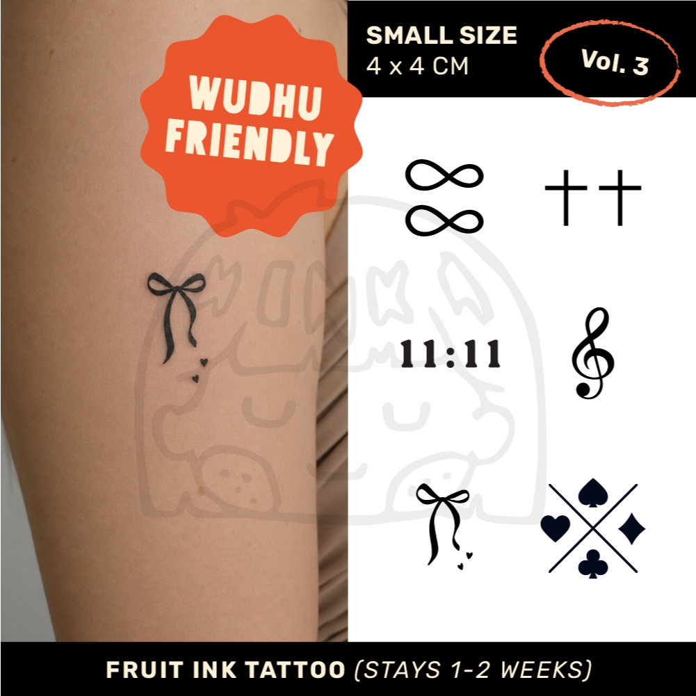 INKTROVERT Premium Temporary Fruit Ink Tattoo - Mini Tato Temporer Halal - 4x4 cm Pita Salib Infinit