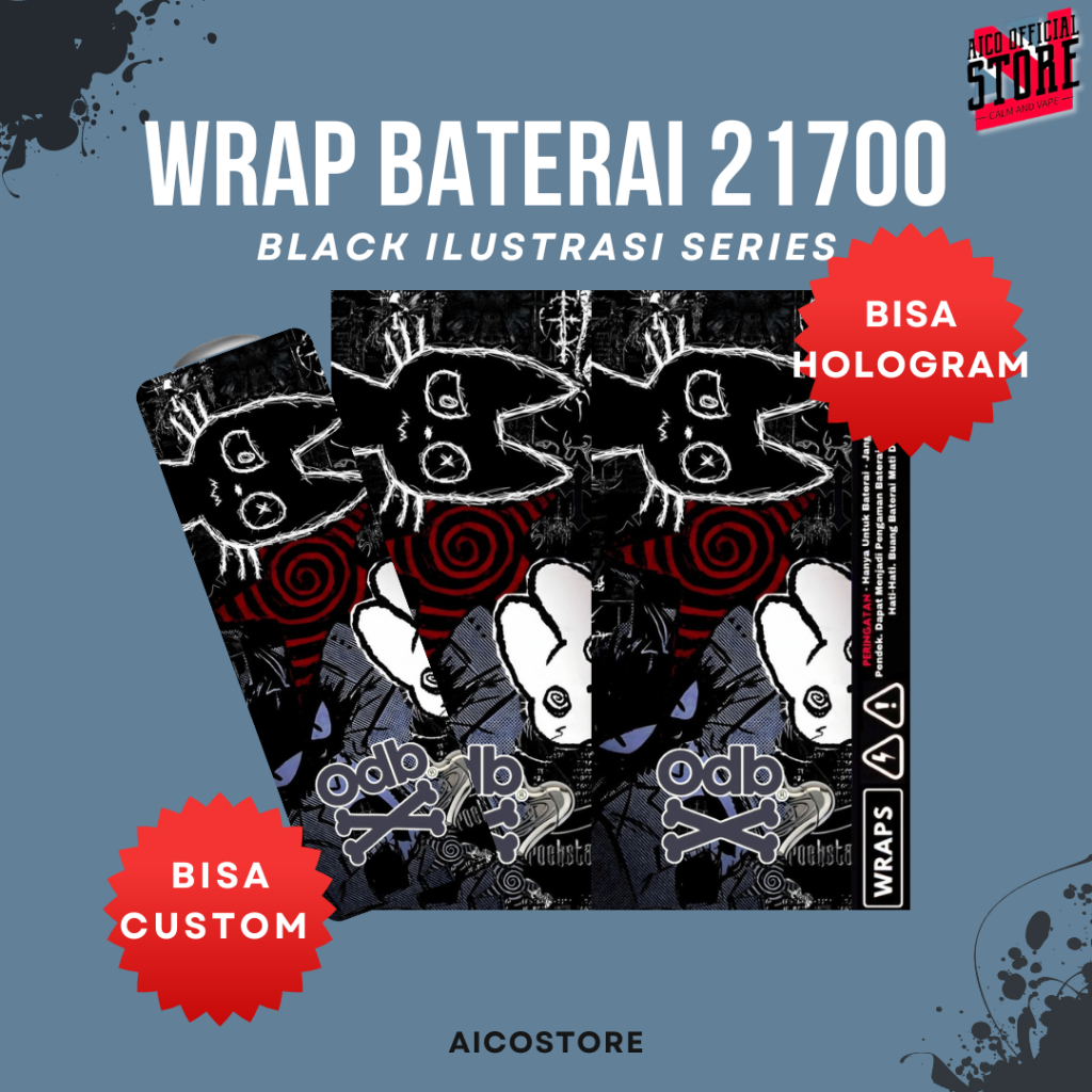 WRAP SERIES Stiker Wrap Baterai 21700 Motif Black Ilustrasi Series Premium Vinyl Anti Air | Skin Pel