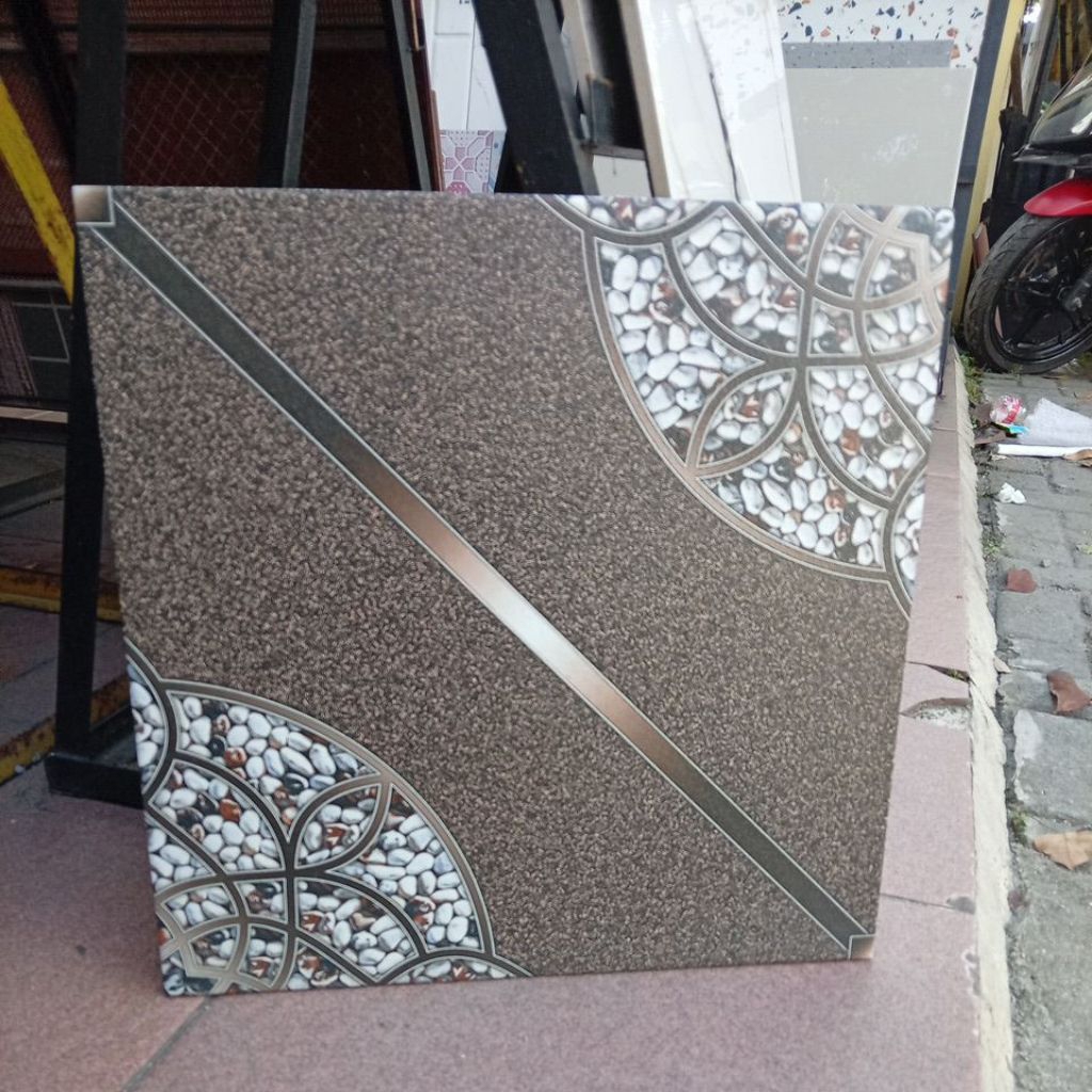 Keramik lantai tekstur kasar kulit jeruk HONAI BROWN 40x40