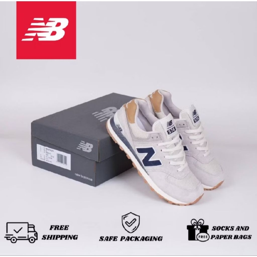 Sepatu New Balance 574 Beige Navy Original Pria Wanita NB 574 Premium Sneakers Import