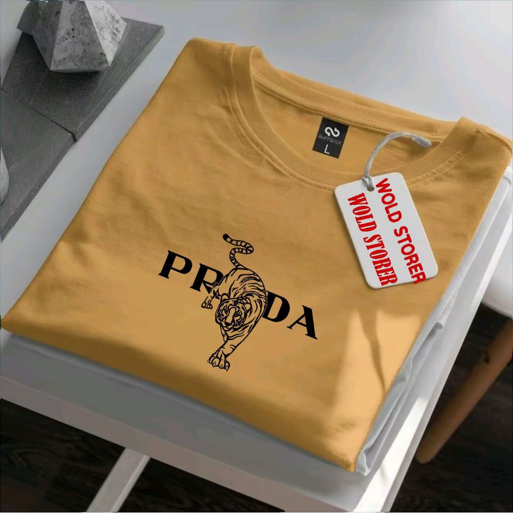 Promo Kaos Distro premium Prada motif hitam Kaos Pria Kekinian T-Shirt Pria Kaos Distro Pria 100% Co