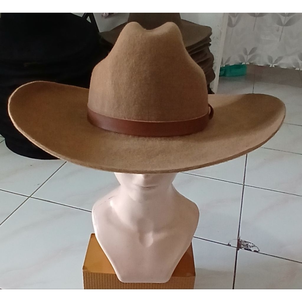 Topi koboy koboi cowboy topi laken wol asli topi wol topi laken asli topi pria topi wanita