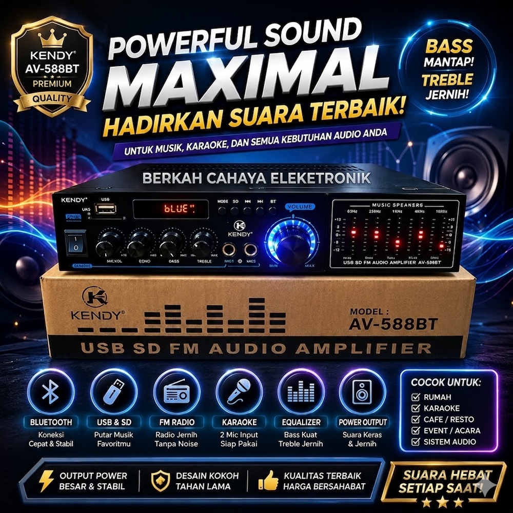 Amplifier FLECO AV-588BT Fitur Komplit Bluetooth / Karaoke / USB / SD Card / Radio FM