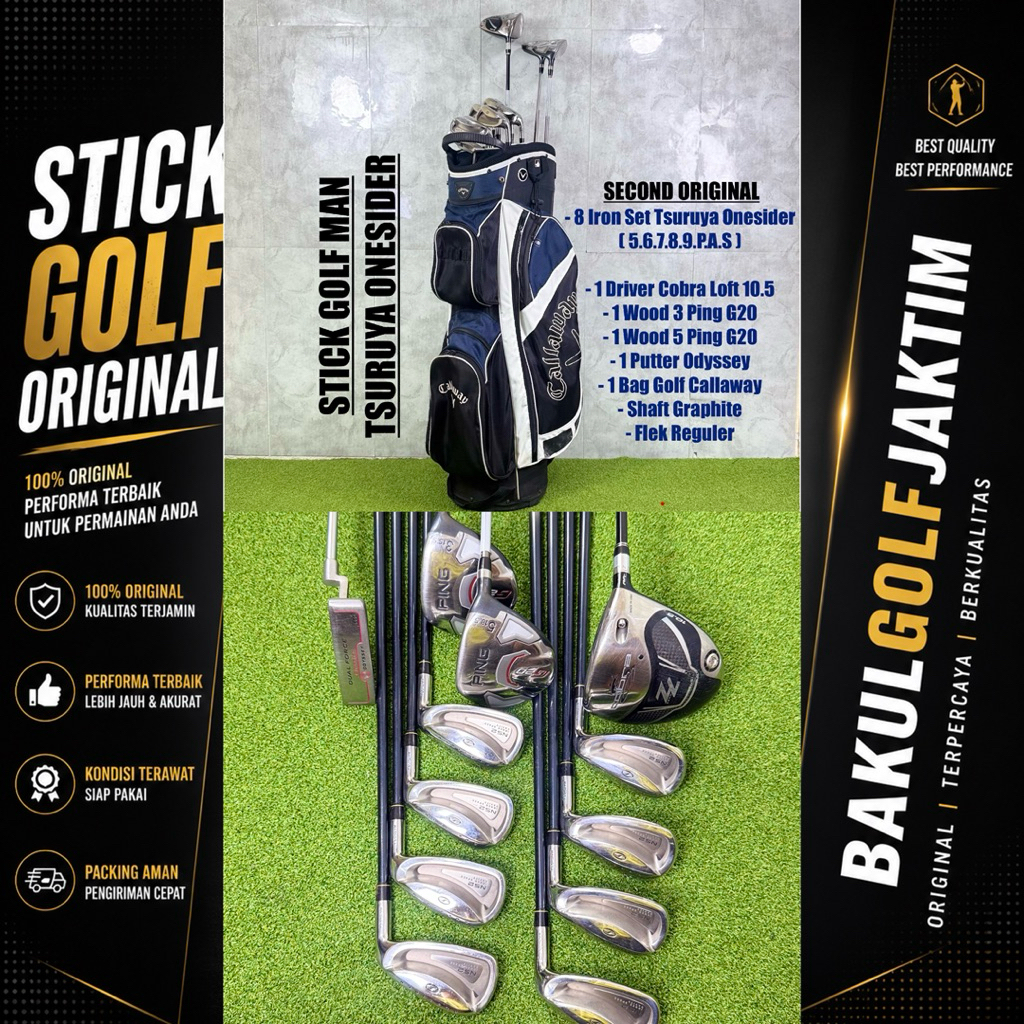 Stick Golf Man Tsuruya Onesider Golf Set Bekas Original Fullset Bag Golf