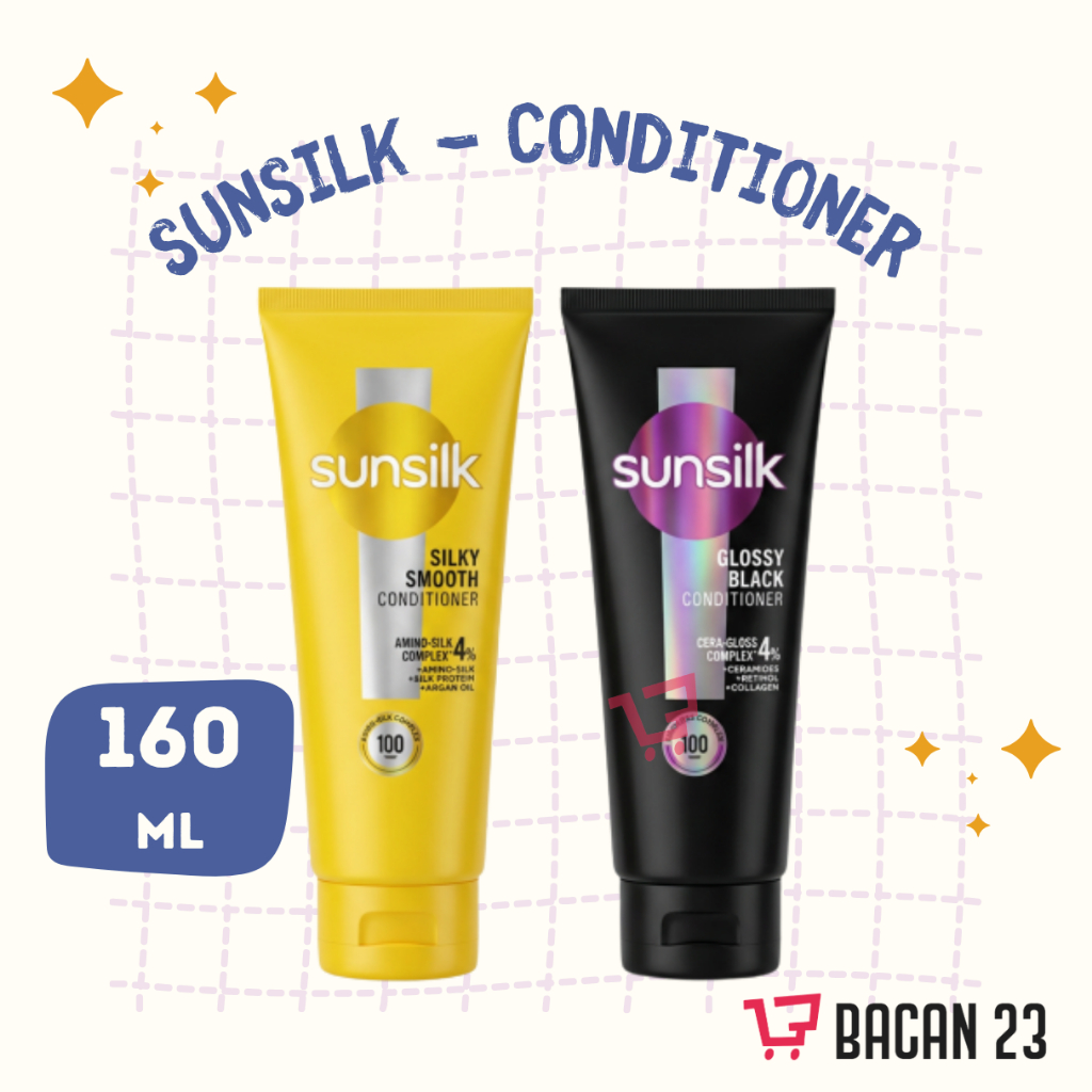 Sunsilk Conditioner 160 ml - Glossy Black - Silky Smooth - Kondisioner Sunsilk - tokobacan23