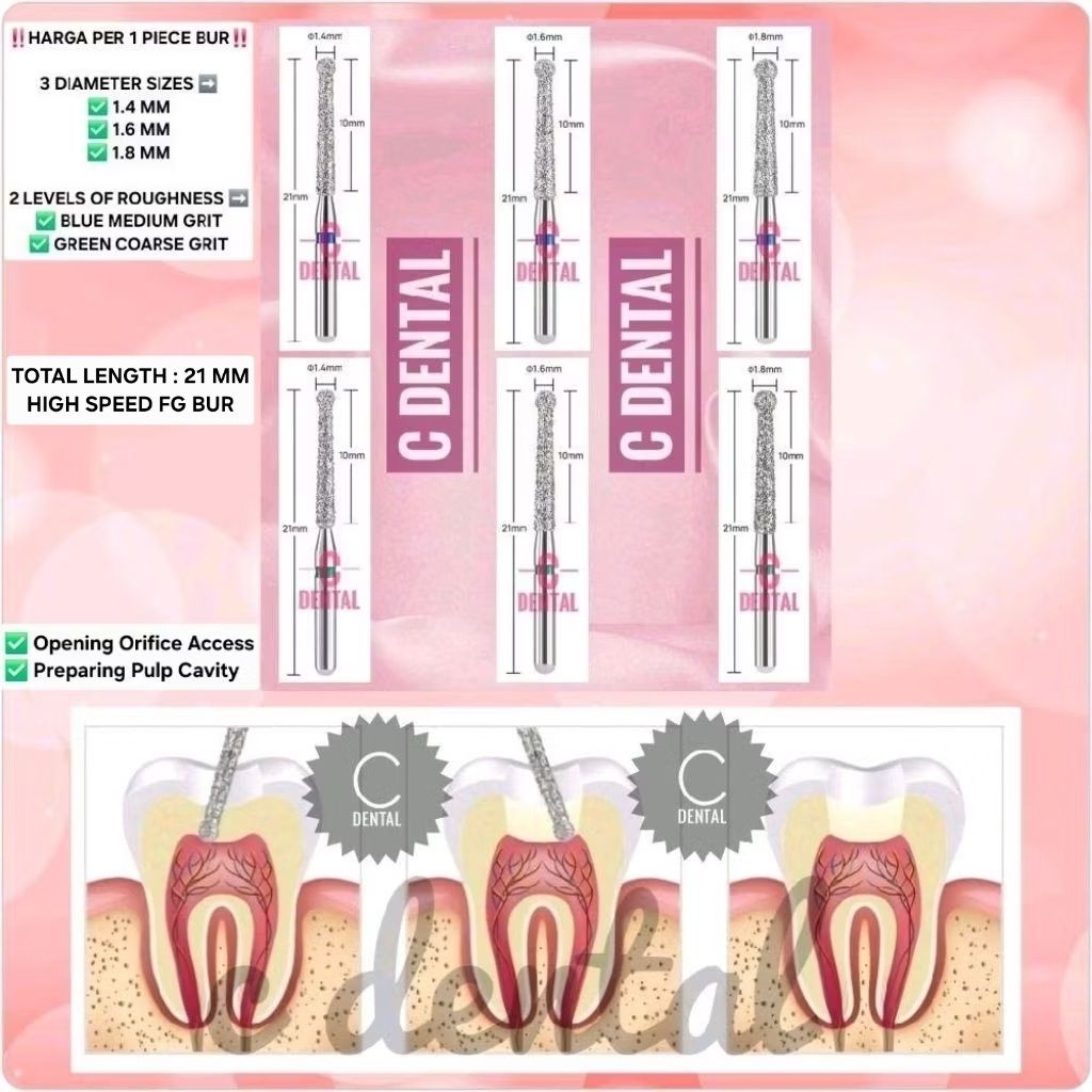 Dental Endo Orifice Access Opening Bur Diamond Long Shank Round+Tapered Fissure Shape (Length 21 MM)