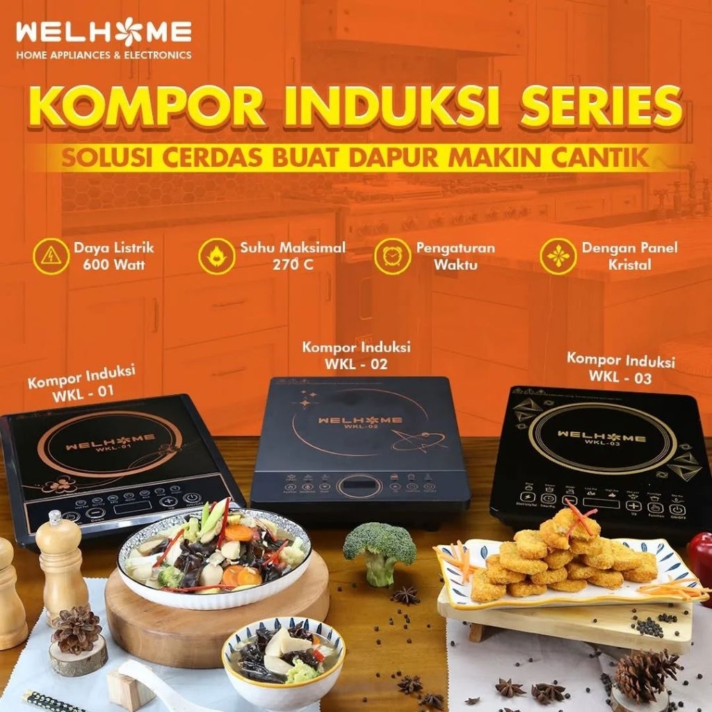 Kompor Listrik Induksi Hemat Listrik Serbaguna Induction Cooker Portable Garansi Resmi Welhome WKL 0