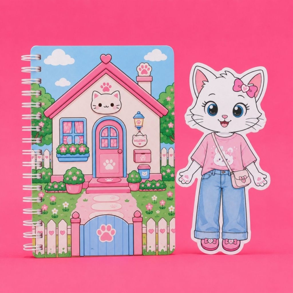 Paper Doll Cat House Rumah Kucing Mainan Anak Bongkar Pasang Quiet Book