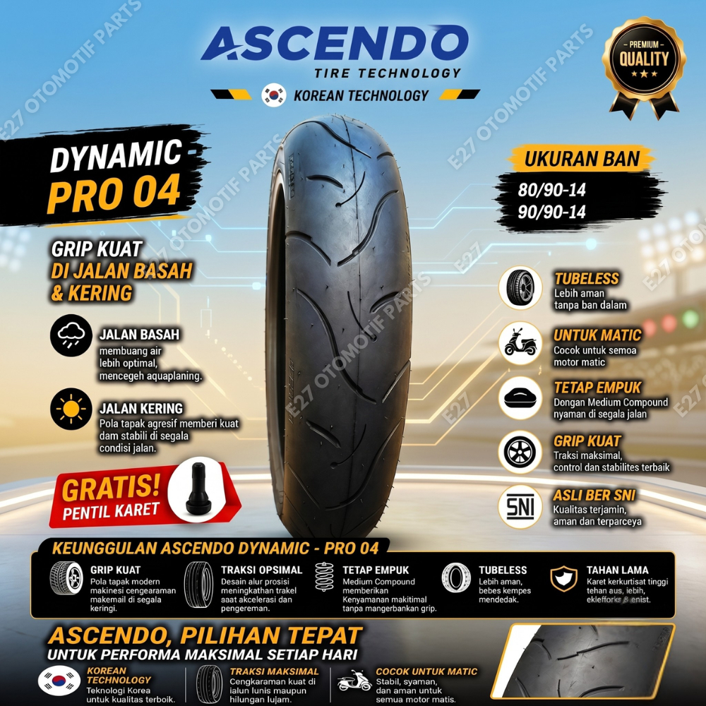 [SNI] Ban Ascendo Dynamic 80/90-14 & 90/90-14 -  Ban Motor Tubeless Matic (Beat/Vario/Mio) - Ring 14