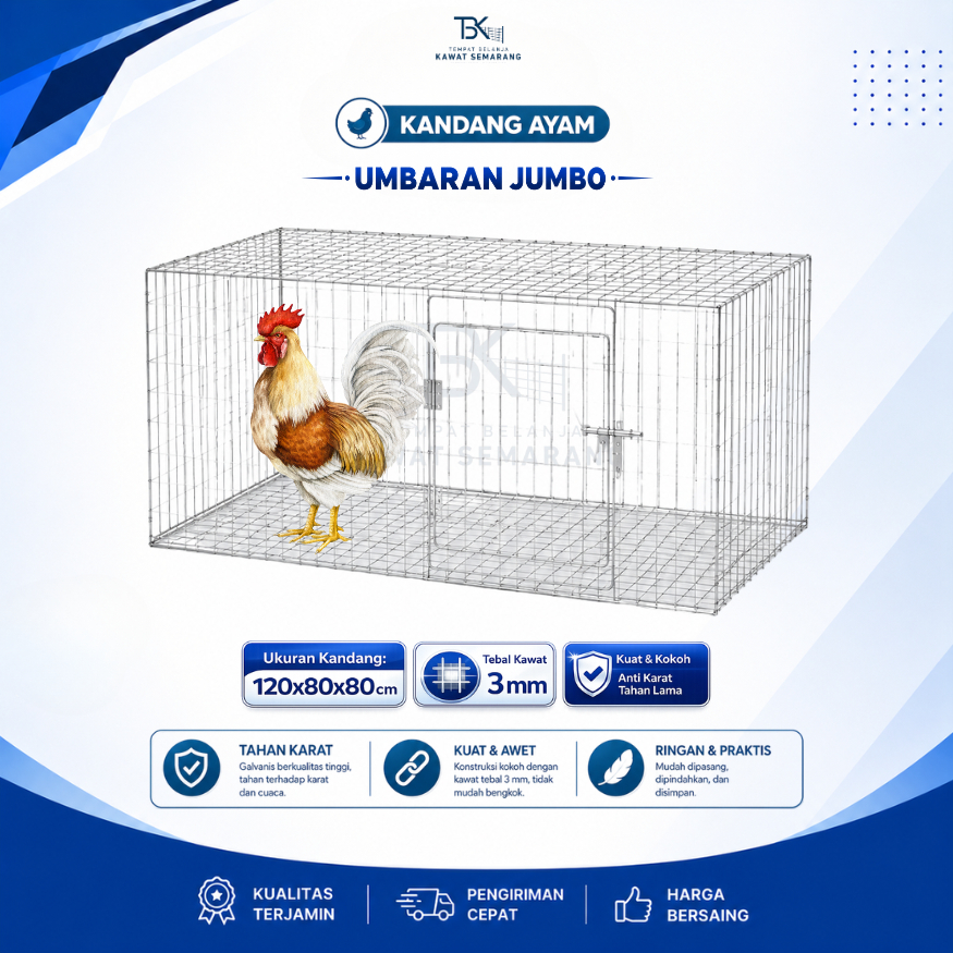 Kandang Ayam Umbaran Galvanis | Kandang Ayam Jago - Ukuran 120x80x80 Cm | Best Seller | Best Quality