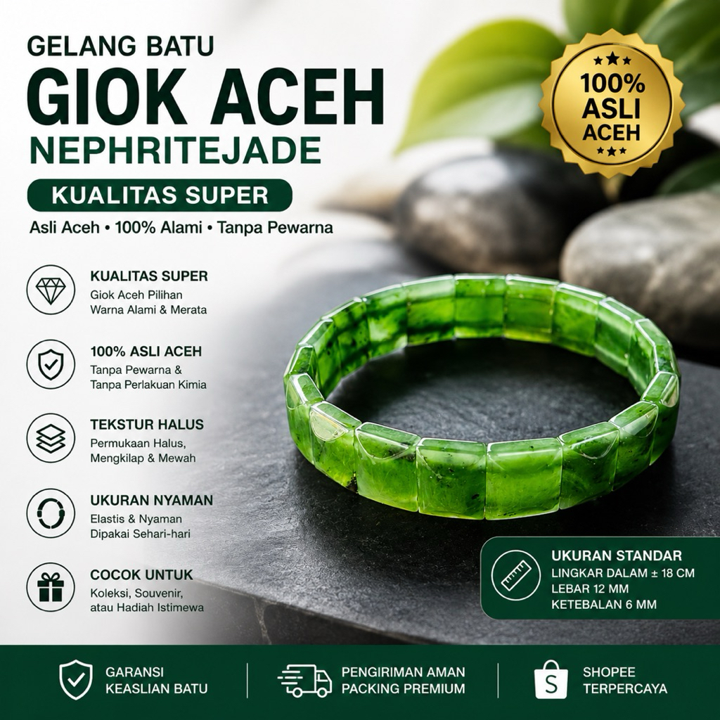 Gelang cutting giok aceh Nephrite jade
