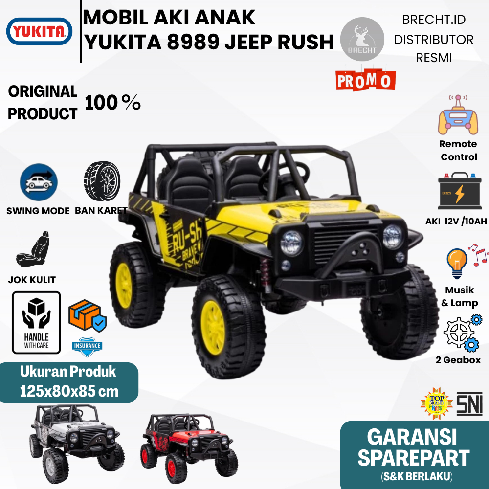 Mainan Anak Mobilan Aki Remote Control Yukita Jeep Rush Besar 8989 Sudah Termasuk Charger