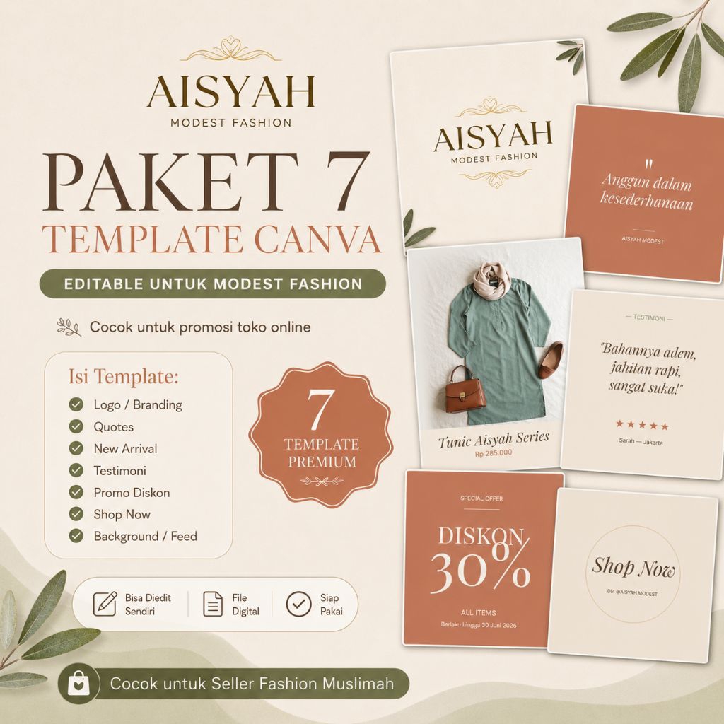 Template Canva Instagram Feed Aesthetic Olshop Baju Muslim Hijab - 7 Halaman Premium Carousel Kit