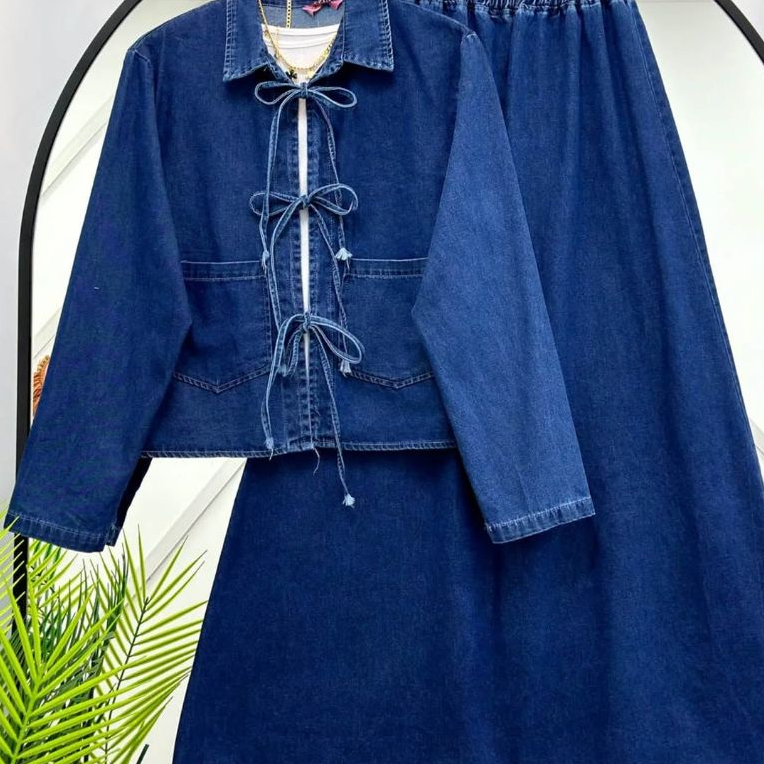 Dira Ribbon Jeans. Setelan Rok. Setelan Jeans. One Set Rok Jeans. Fashion Muslim