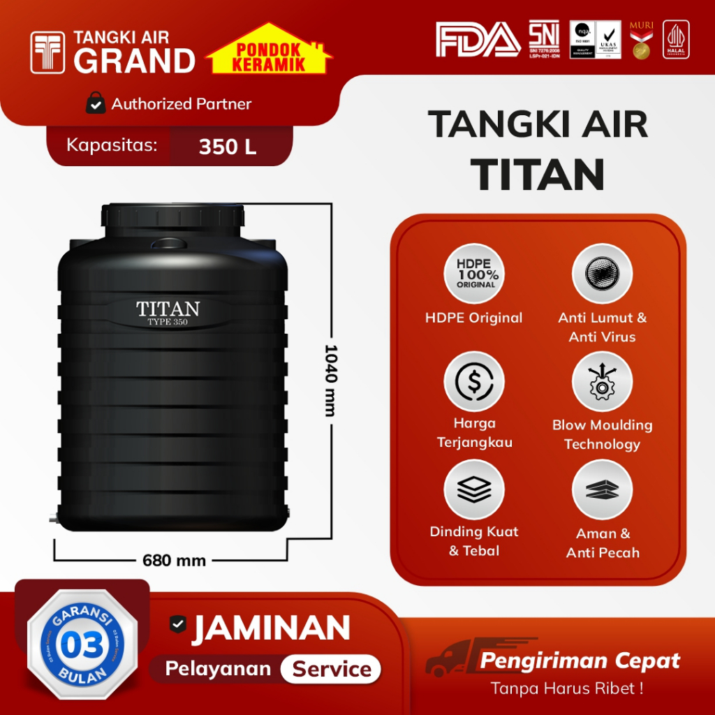 Tangki Toren Tandon air Tedmond Titan Blow Warna Hitam Ukuran 250 Liter 350 Liter 550 Liter 1000 Lit