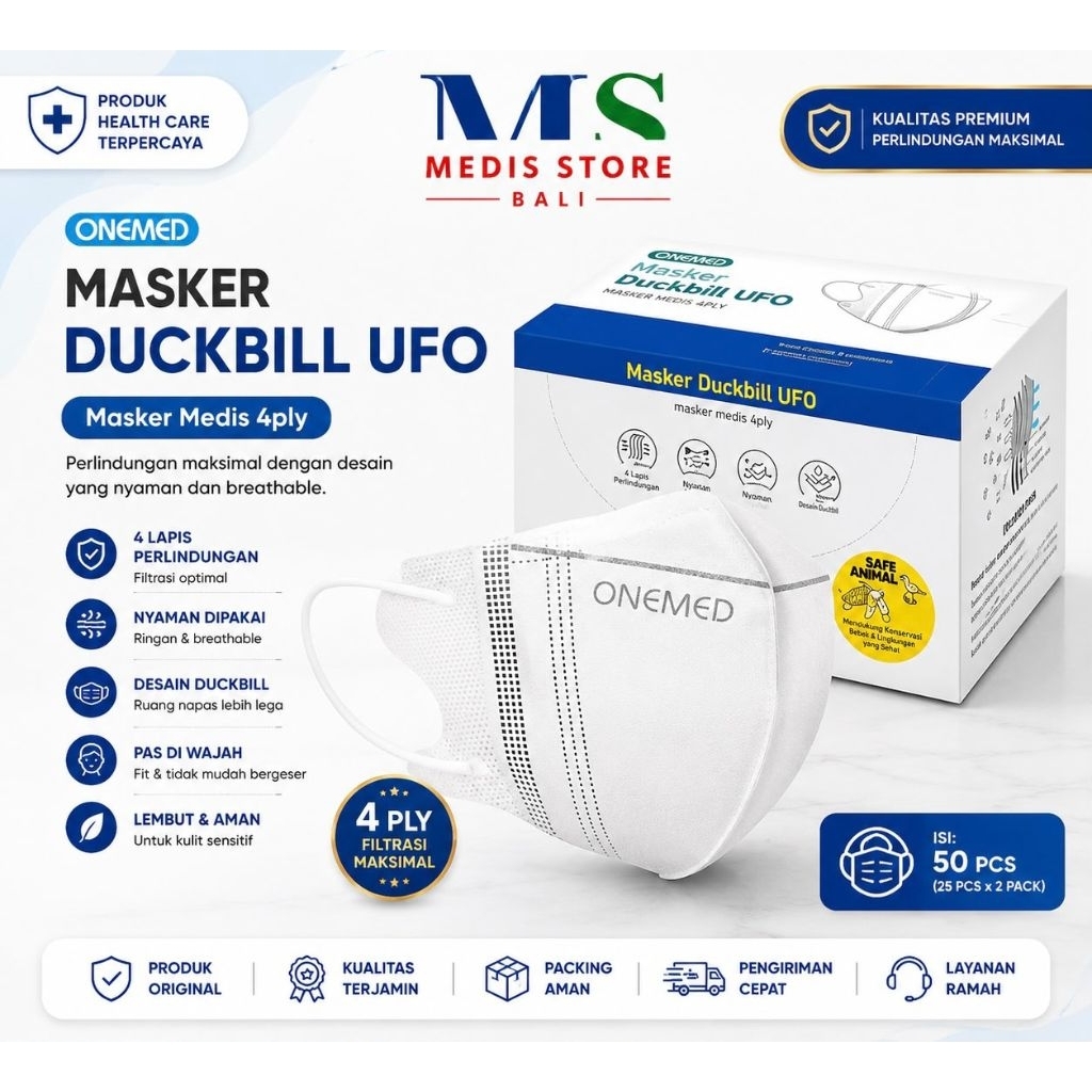 Masker duckbill UFO Onemed isi 30pcs| Masker duckbill medis | Masker ufo onemed