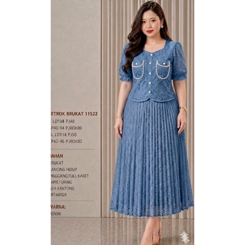 K995 Setelan rok plisket - Set rok brukat  - setelan rok model crop - setelan atasan rok plisket