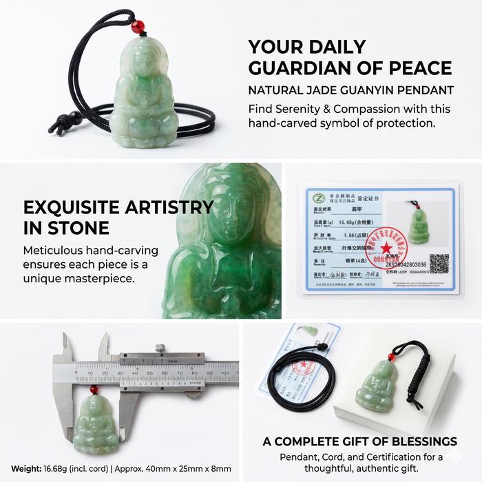 Liontin Giok Asli Grade A Natural Jadeite Buddha Pendant -Spiritual Necklace Brings Peace & Luck 100