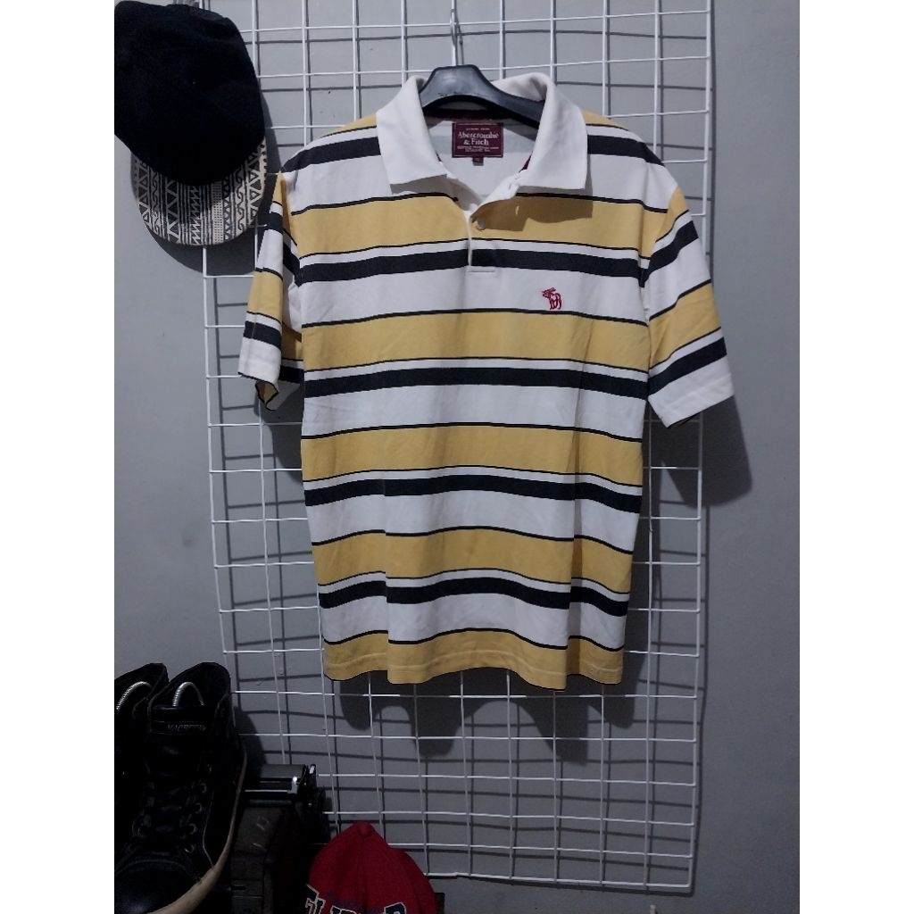 kaos kerah poloshirt abercrombie salur garis bekas second preloved