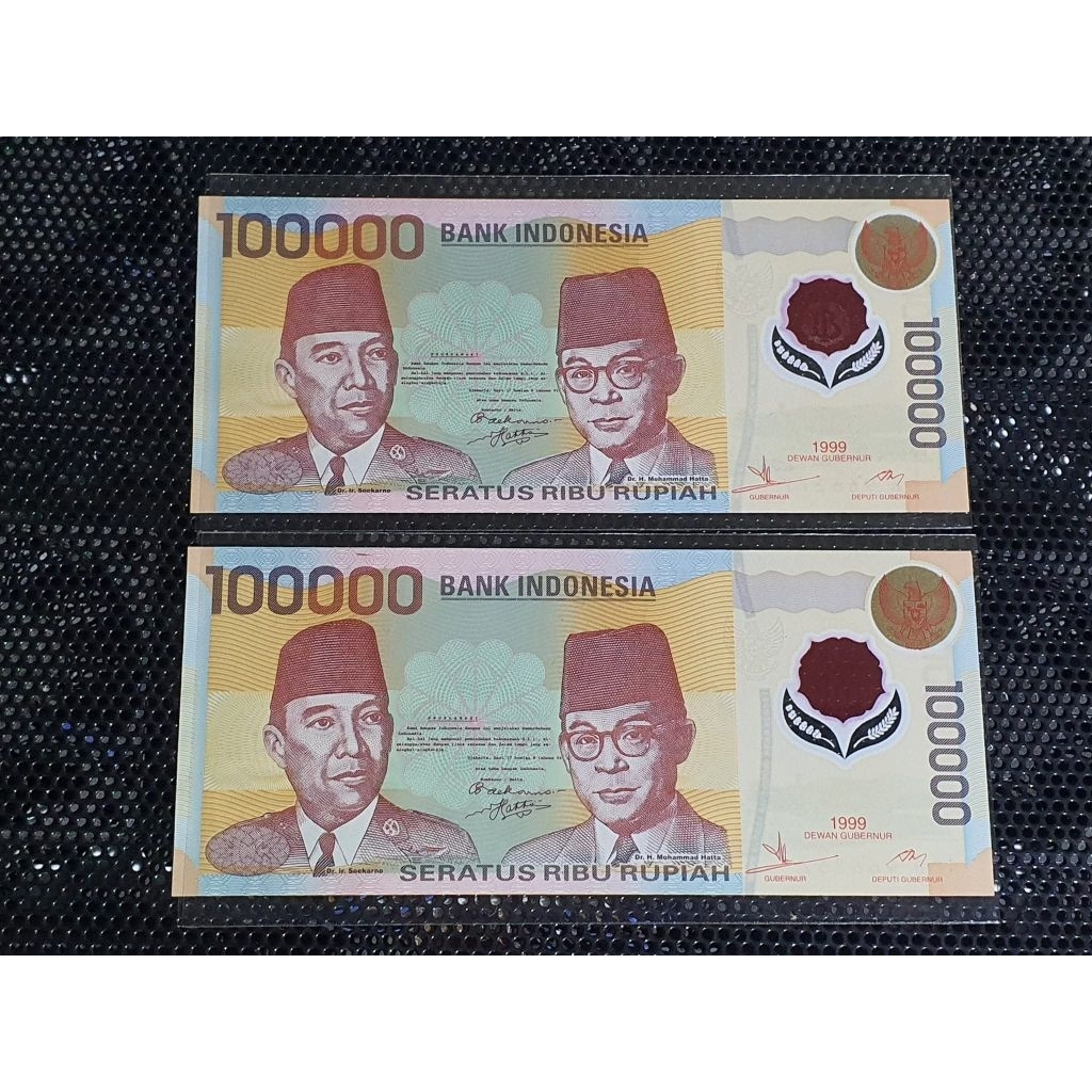 Uang Kuno 100000 Rupiah POLIMER Soekarno-Hatta 1999 UNC/GRESS