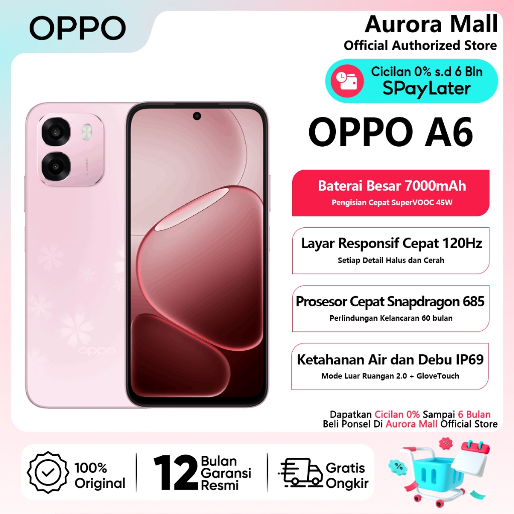 OPPO A6 6/128GB - 7000mAh Large Battery Garansi Resmi OPPO Indonesia HP Android Terbaru 2026 Ori