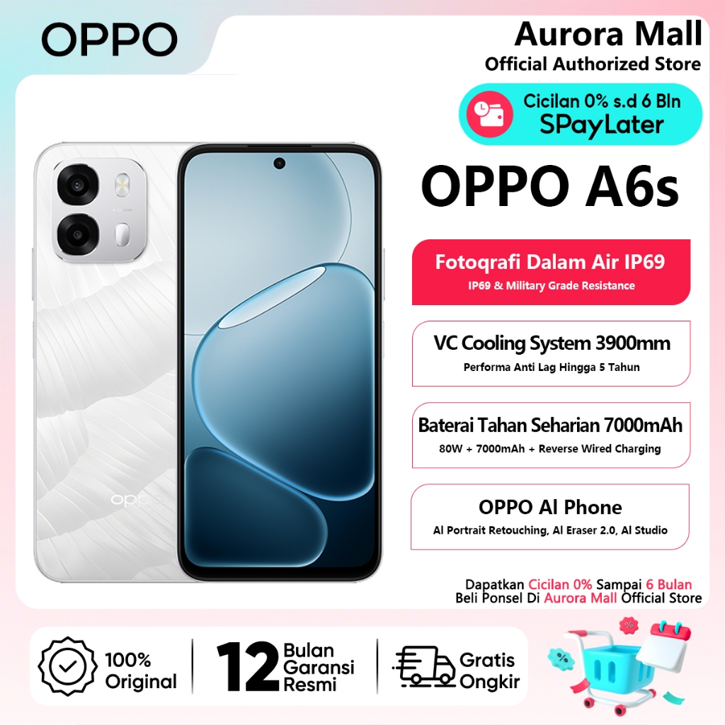 OPPO A6s (8/128GB)(8/256GB) - Garansi Resmi HP Android OPPO Terbaru 2026 Ori Handphone Bisa COD