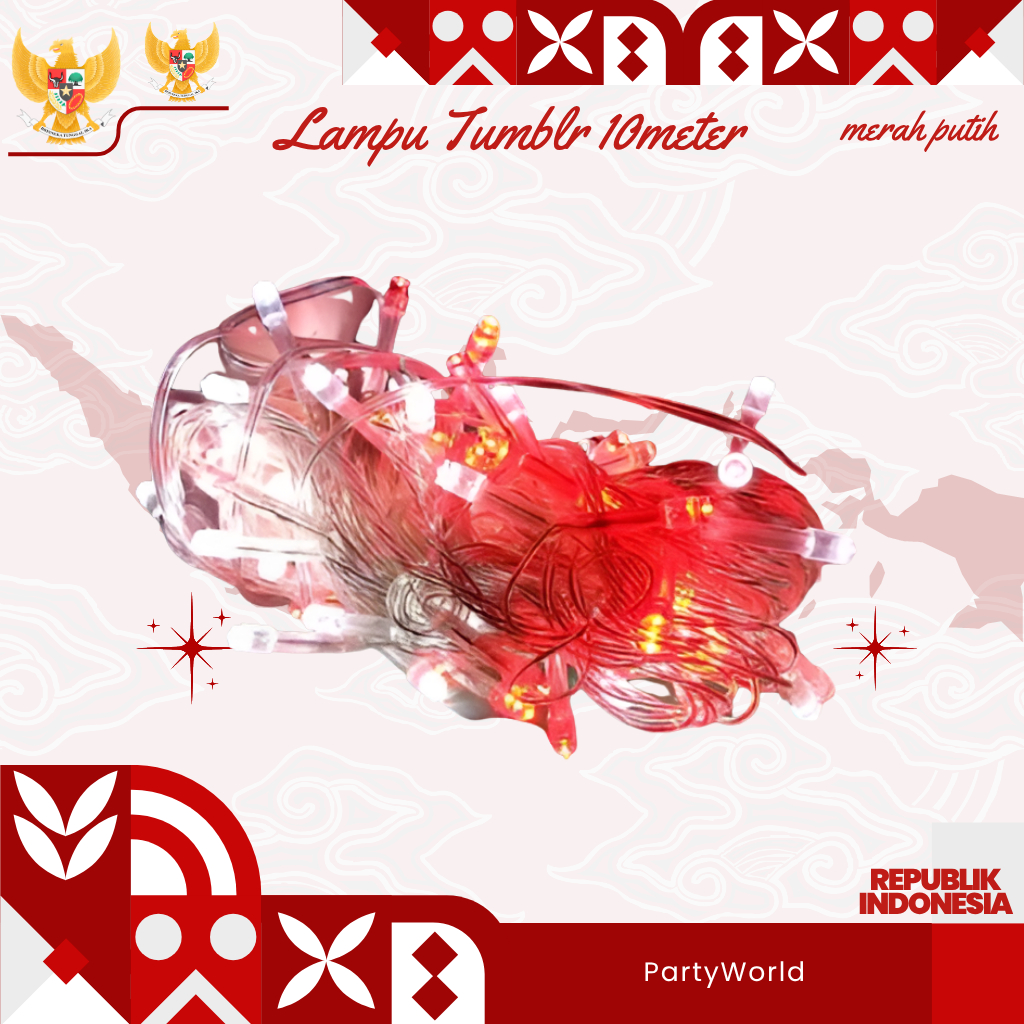 Lampu Tumbrl LED 10meter Merah Putih | Lampu LED Merah Putih Hiasan Kemerdekaan | Lampu Hias Merah P