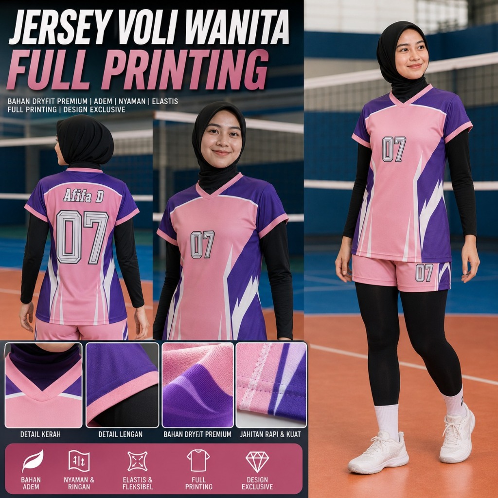 Jersey Voli Putri 002 Custom | Baju Voli Wanita Dry Fit Premium | Free Nama & Nomor | Full Printing