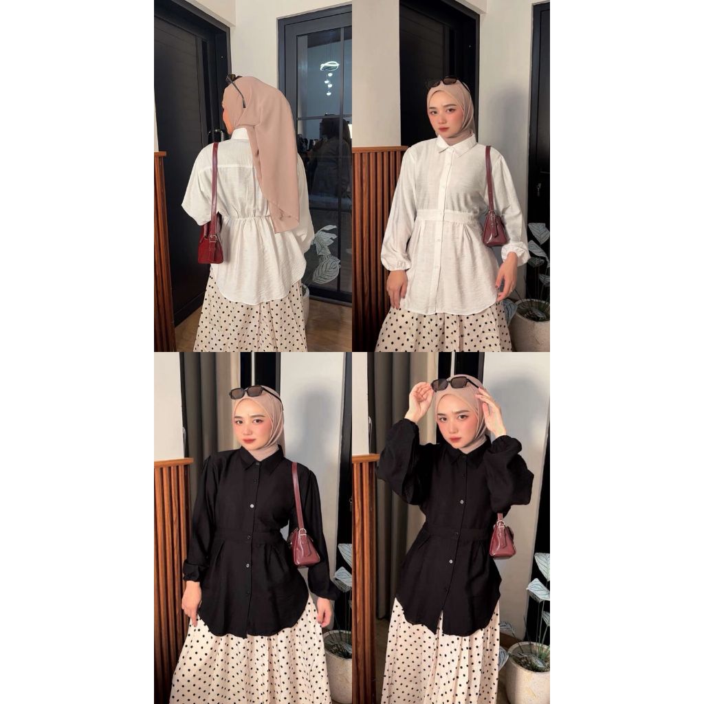 PAKET HEMAT 2 PCS ZIMA BLOUSE POLO LINEN PREMIUM | Kemeja Tunik Lengan Panjang Karet Pinggang Belaka