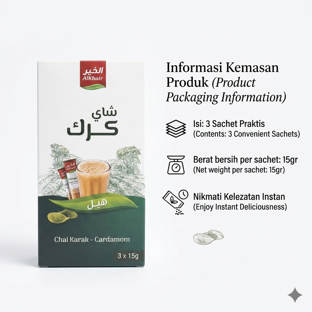 Alkhair Chai Karak Cardamom Original Arab Isi 3 Sachet / Teh Susu Kapulaga Instan