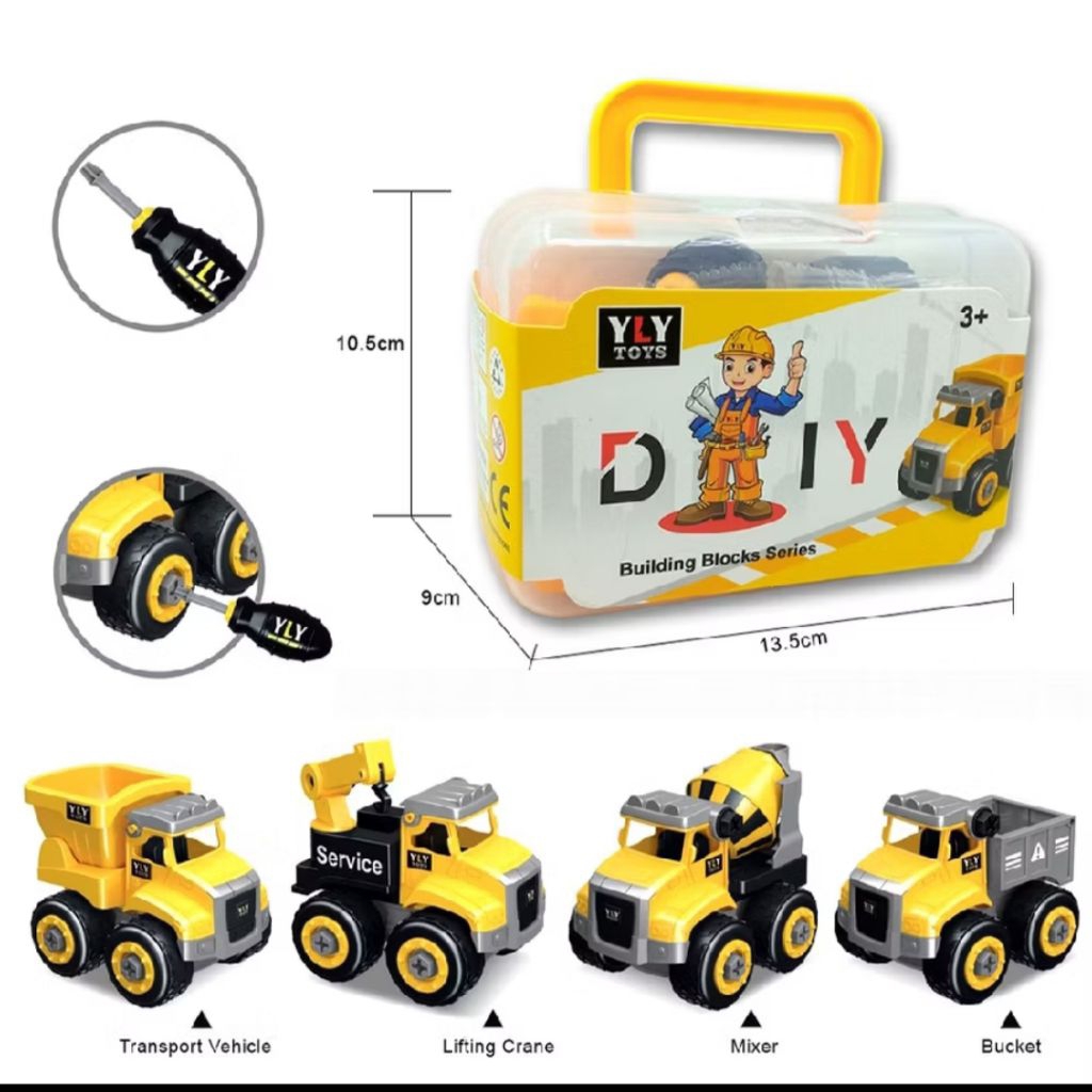 Mainan bongkar pasang Mekanik Junior DIY Construction truck truk konstruksi RKC 02272 excavator cran