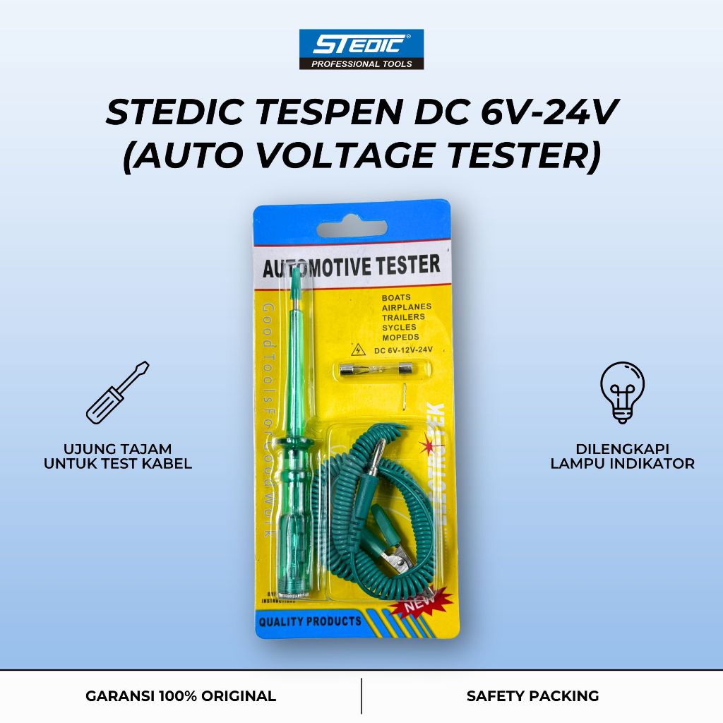 Obeng Tespen DC Stedic 6V - 24V - Auto Voltage Tester - Alat Cek Setrum Kelistrikan Aki Mobil Motor 