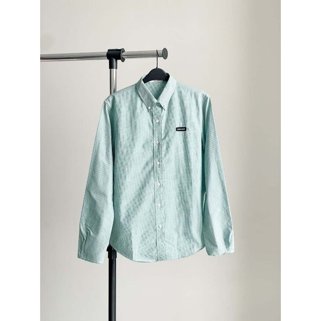 MIMIU Checked Poplin Shirt Emerald Green