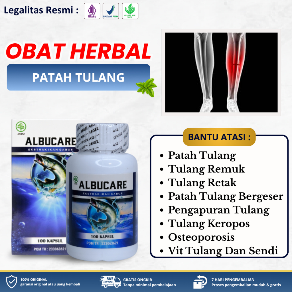 Albucare Kapsul Ikan Gabus - Obat Untuk Pemulihan Patah Tulang, Tulang Remuk, Retak, Patah Tulang Be