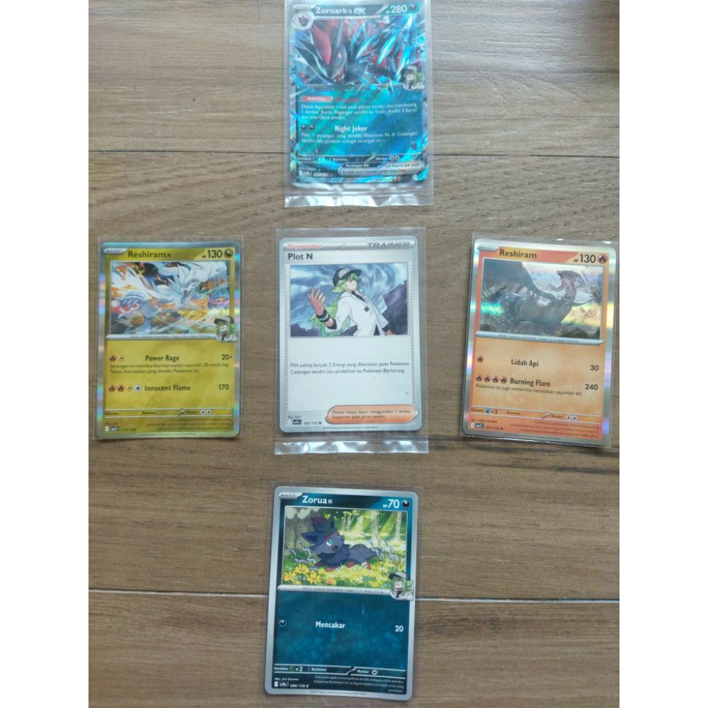 Paket Kartu Pokemon TCG Indonesia -Plot N, Reshiram N, Reshiram, Zorua N, Zoroark N-