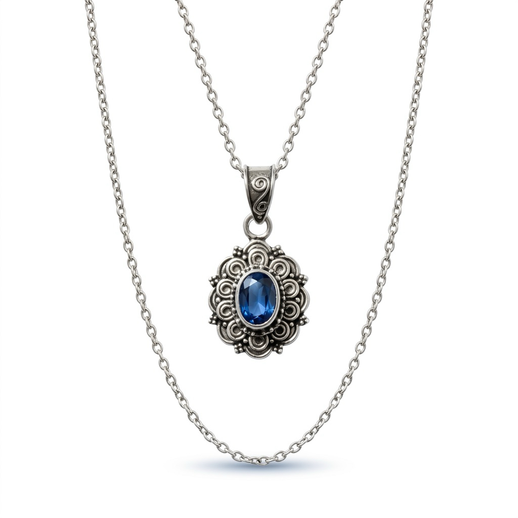 Liontin perak 925 dengan permata kyanite natural | Pendant silver 925 with natural kyanite stone | N