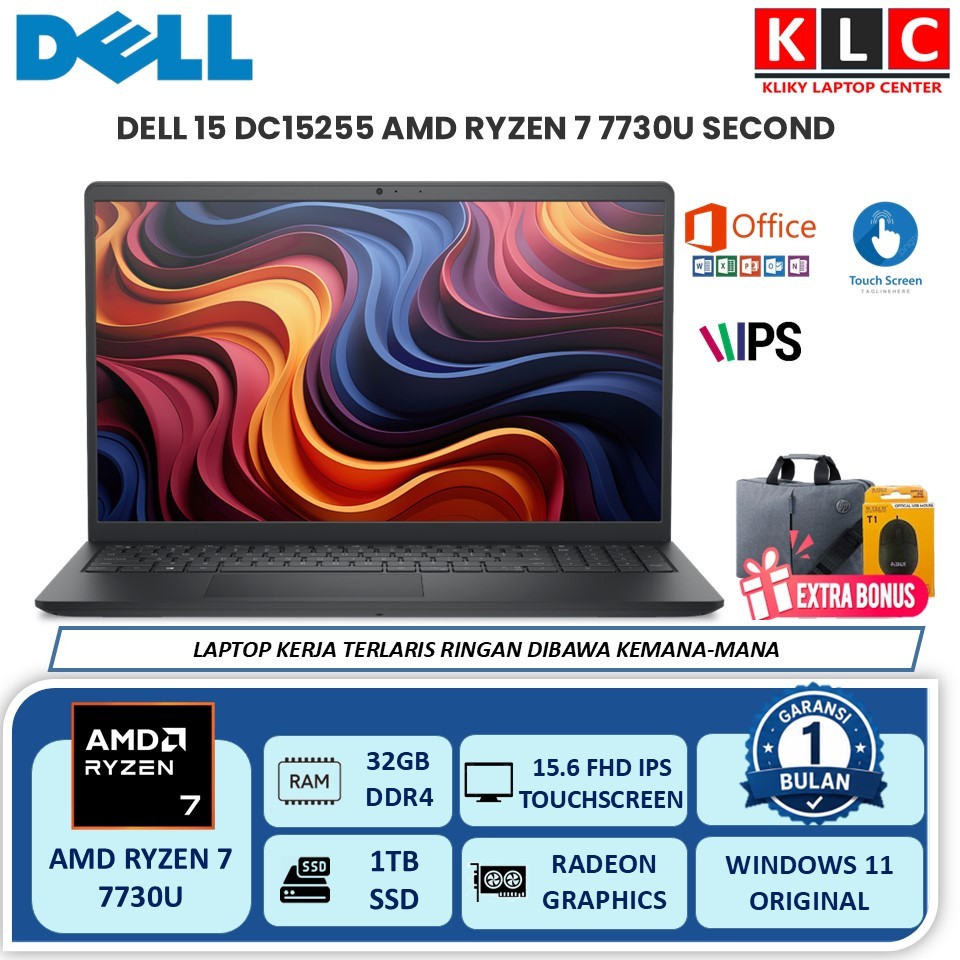 Laptop Second DELL Ryzen 7 7730U 32GB 1TB SSD Touchscreen 15.6 FHD IPS Original Laptop Kantor Editin