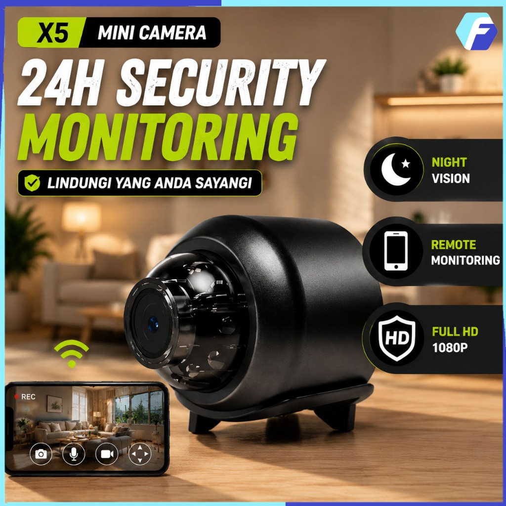 X5 Kamera CCTV Mini WiFi 1080P Hidden Camera Tersembunyi Tanpa Kabel Pantau Jarak Jauh Lewat HP Mini