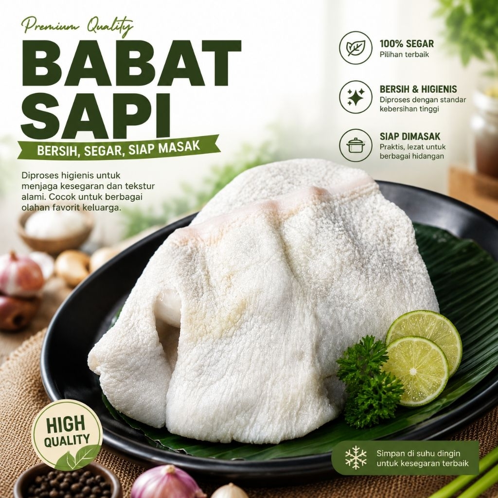 Babat Sapi BERSIH SEGAR SIAP MASAK 1 KG High Quality Diproses Higienis untuk Kesegaran dan Tekstur A