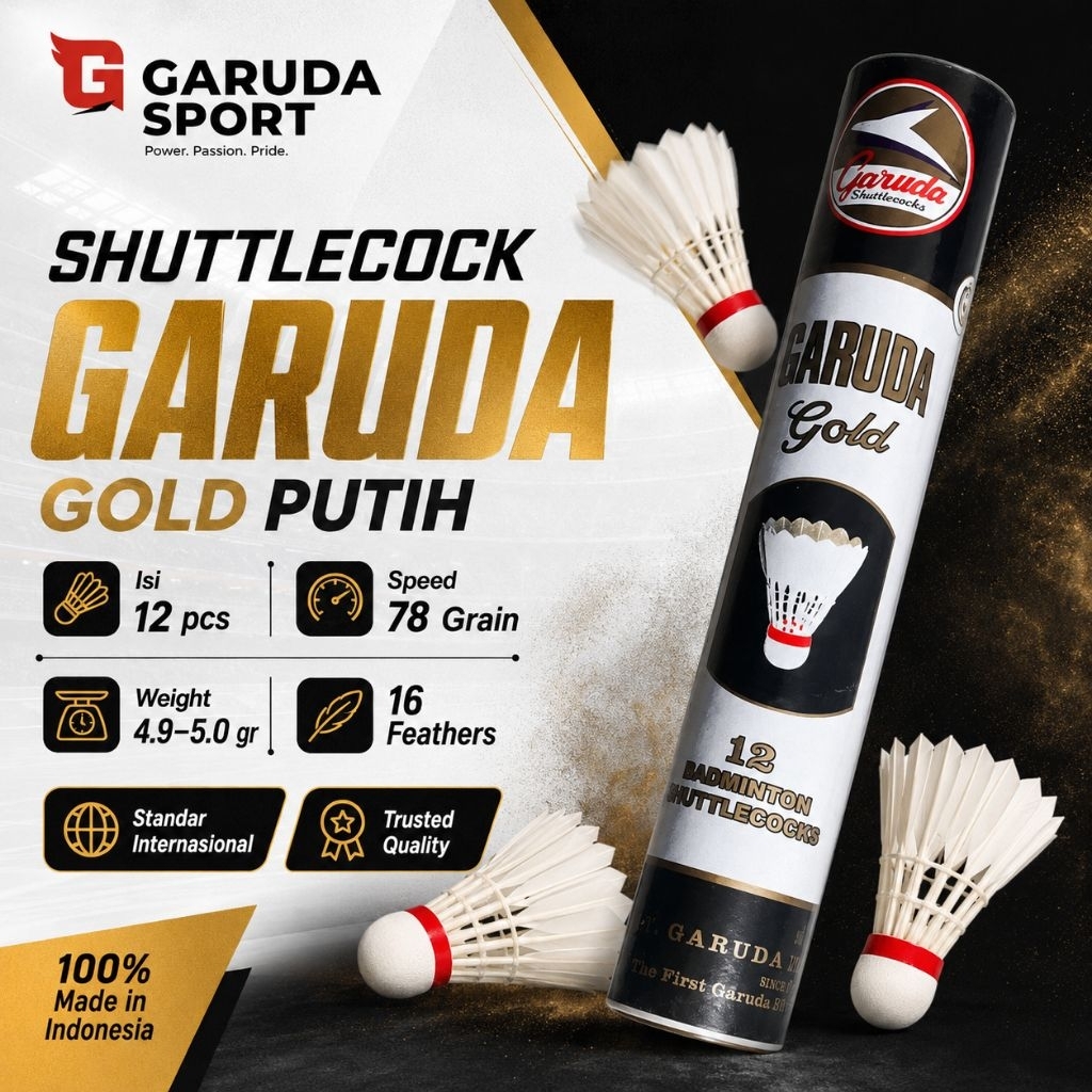 Shuttlecock Badminton Garuda Gold Putih Kok Bulutangkis 1 Slop isi 12 Bola Bulu Angsa