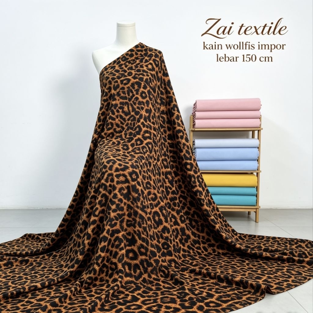 kain - kain satin motif macan - kain saten - kain sillk - kain wolfiss motif macan bestseller