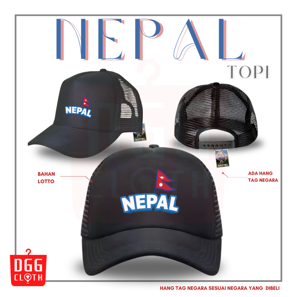 DGGCloth Topi Souvenir Negara Nepal  - Topi Trucker Oleh Oleh Nepal