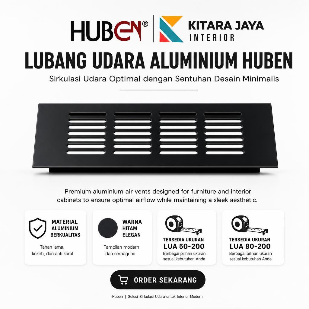 Lubang Udara Alumunium Huben Hitam LUA Lubang Kabinet Dapur