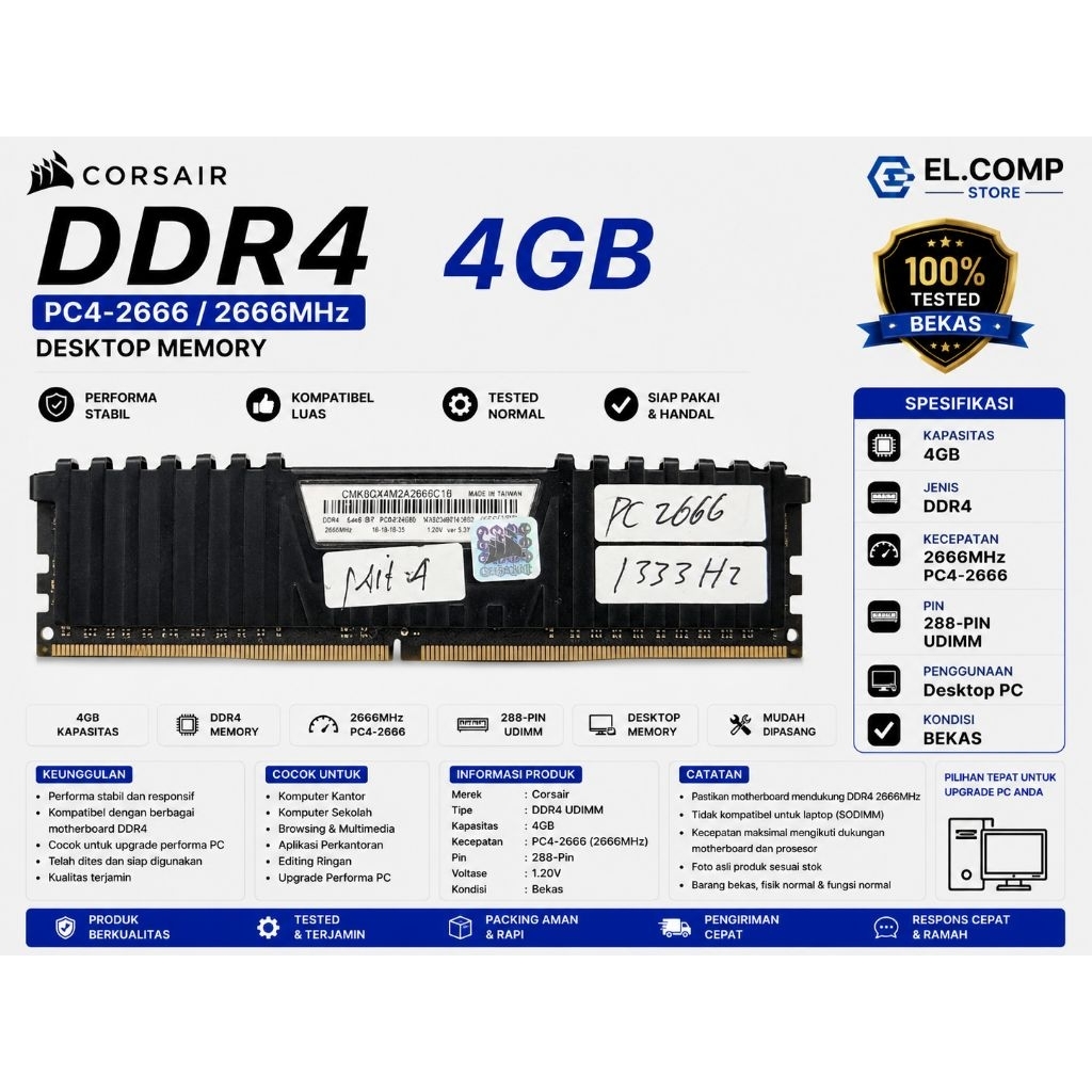 LONGDIMM DDR4 4GB CORSAIR PC 2666