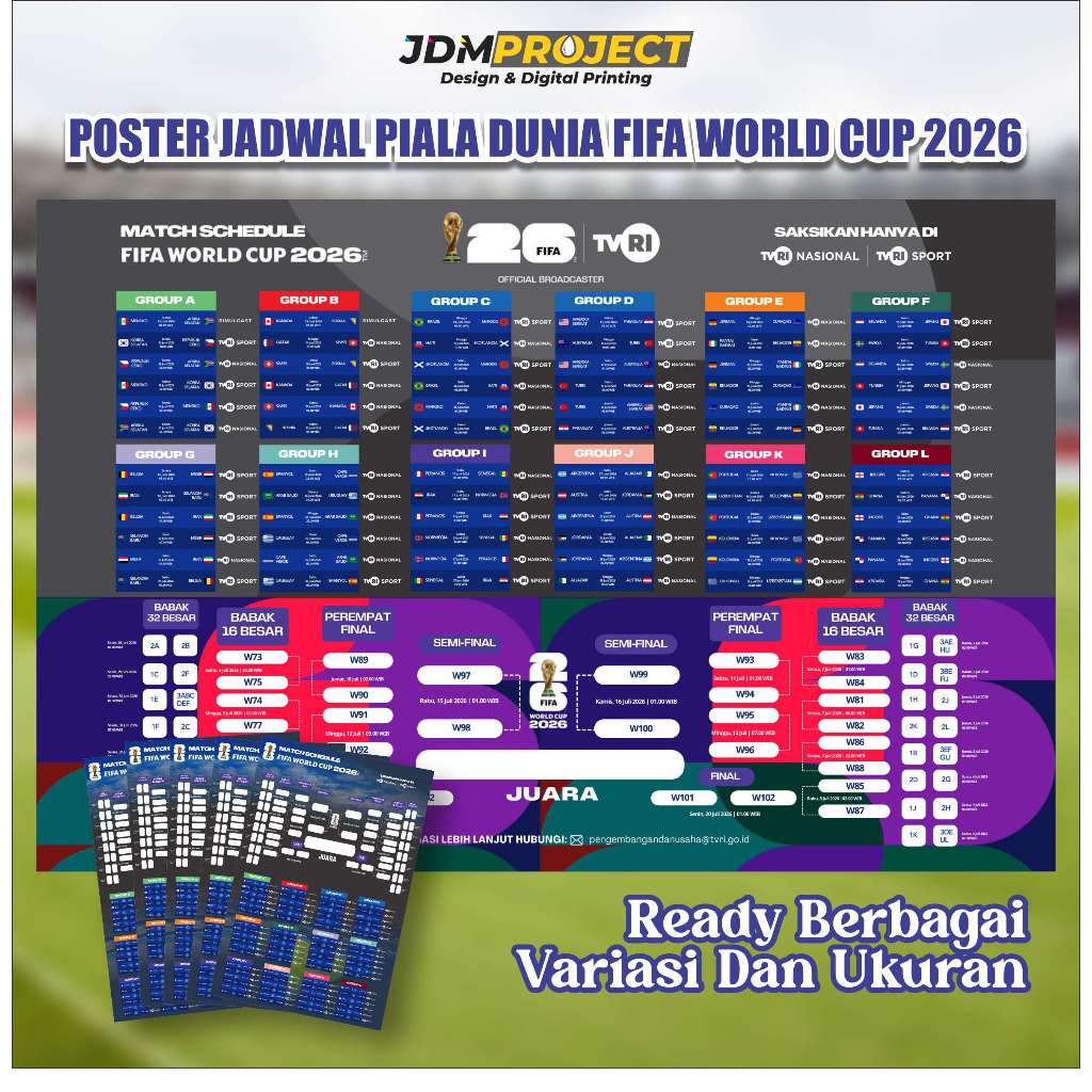 JDM PROJECT - POSTER JADWAL PIALA DUNIA FIFA WORLD CUP 2026 A3+, 1m x 1m, 2m x 1m